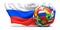 Soccer football ball with national flags and waving falg of Russ