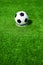 Soccer, football, ball, on penalty spot, classic black and white on clean green field, space for text, good for banner