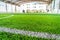 soccer football field with green artifact grass