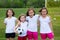 Soccer football kid girls team at sports fileld