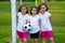 Soccer football kid girls team at sports fileld