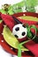 Soccer football party table red white and green team colors - cl
