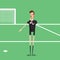 Soccer / Football Referee Showing On Penalty Spot.