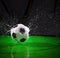 Soccer football on splashing water use for sport ball equipment background