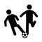 Soccer game, players fighting for a ball, league recreational sports tournament silhouette style icon