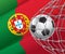 Soccer Goal. Portuguese flag with a soccer ball.