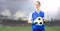 Soccer goalkeeper woman holding ball