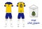 Soccer jersey or football kit. Brazil football national team. Football logo with house flag. Front and rear view soccer uniform.