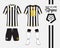 Soccer jersey, football kit collection in black and white stripes concept. Front and back view soccer uniform. Vector