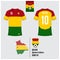 Soccer jersey or football kit, template for Bolivia National Football Team. Flat football logo on Bolivia flag label.