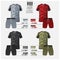 Soccer jersey or football kit template design for football club. Set of green, gray, black, red camouflage pattern.