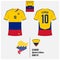 Soccer jersey, football kit template for Ecuador National Football Team. Flat football logo on Ecuador flag label.