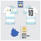 Soccer jersey or football kit, template for Uruguay National Football Team.