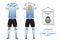 Soccer jersey or football kit. Uruguay football national team. Football logo with house flag. Front and rear view soccer uniform.