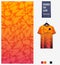 Soccer jersey pattern design.  Abstract pattern on orange background for soccer kit, football kit or sports uniform. Shirt mockup.