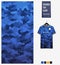 Soccer jersey pattern design. Blue camouflage pattern on navy blue background for soccer kit, football kit, sports uniform. Vector