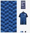 Soccer jersey pattern design. Vertical stripes ethnic pattern on navy blue background for soccer kit, football kit. Vector.