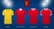 Soccer kit or football jersey template design for national football team. Front view soccer uniform mock up on dot pattern