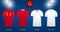 Soccer kit or football jersey template design for national football team. Front view soccer uniform mock up on dot pattern