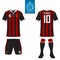 Soccer kit or football jersey template for football club. Flat football logo on blue label. Front and back view soccer uniform. Fo