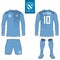 Soccer kit or football jersey template for football club. Long sleeve football shirt mock up. Front and back view soccer uniform.