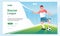 Soccer league banner image illustration template, young man ready to kick soccer ball in the field