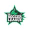 Soccer League logo template. Soccer logo with flying soccer ball isolated on star.