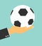Soccer manager hand holding football on background, Vector Illustration