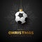 Soccer Merry Christmas and Happy New Year luxury Sports greeting card. football ball as a Christmas ball on background. Vector