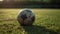 On the soccer pitch, A close-up of the ball on the green field during a penalty situation