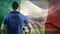 Soccer play against Italian flag background