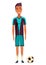 Soccer player, cartoon male football character. Man full length, front view. Isolated flat vector illustration