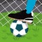 Soccer player foot with a ball in a field Vector