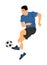 Soccer player kick the ball in action vector illustration isolated on white background. Football player battle for the ball.