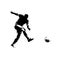 Soccer player kicking ball, abstract isolated vector silhouette, footballer logo, ink drawing, side view