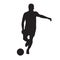 Soccer player kicking ball, front view. Isolated vector silhouette