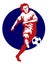 Soccer player kicking ball red