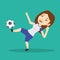 Soccer player kicking ball vector illustration.