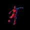 Soccer player kicks the ball. The colorful abstract illustration on black background.