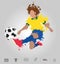 Soccer player kicks the ball with paint splatter design