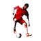Soccer player in red jersey kicking ball, colorful polygonal