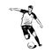 Soccer player run with ball. Sport concept. Sketch vector illustration