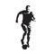 Soccer player running with ball, isolated vector silhouette