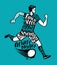 Soccer player runs with the ball. Sport concept. Typographic design, vector illustration