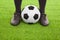 Soccer player\'s feet with ball