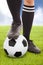 Soccer player\'s feet and football