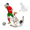 soccer player tackling the opponent in the game vector illustration sketch doodle hand drawn with black lines isolated on white b