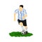 Soccer player wearing Argentina jersey dribbling the ball.
