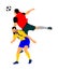 Soccer players in duel vector illustration. Football player battle for the ball and position.