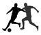 Soccer players in duel vector silhouettes.